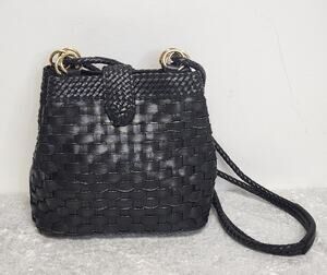 Vintage M.C. Womens Black w Gold Trim Crossbody Handbag